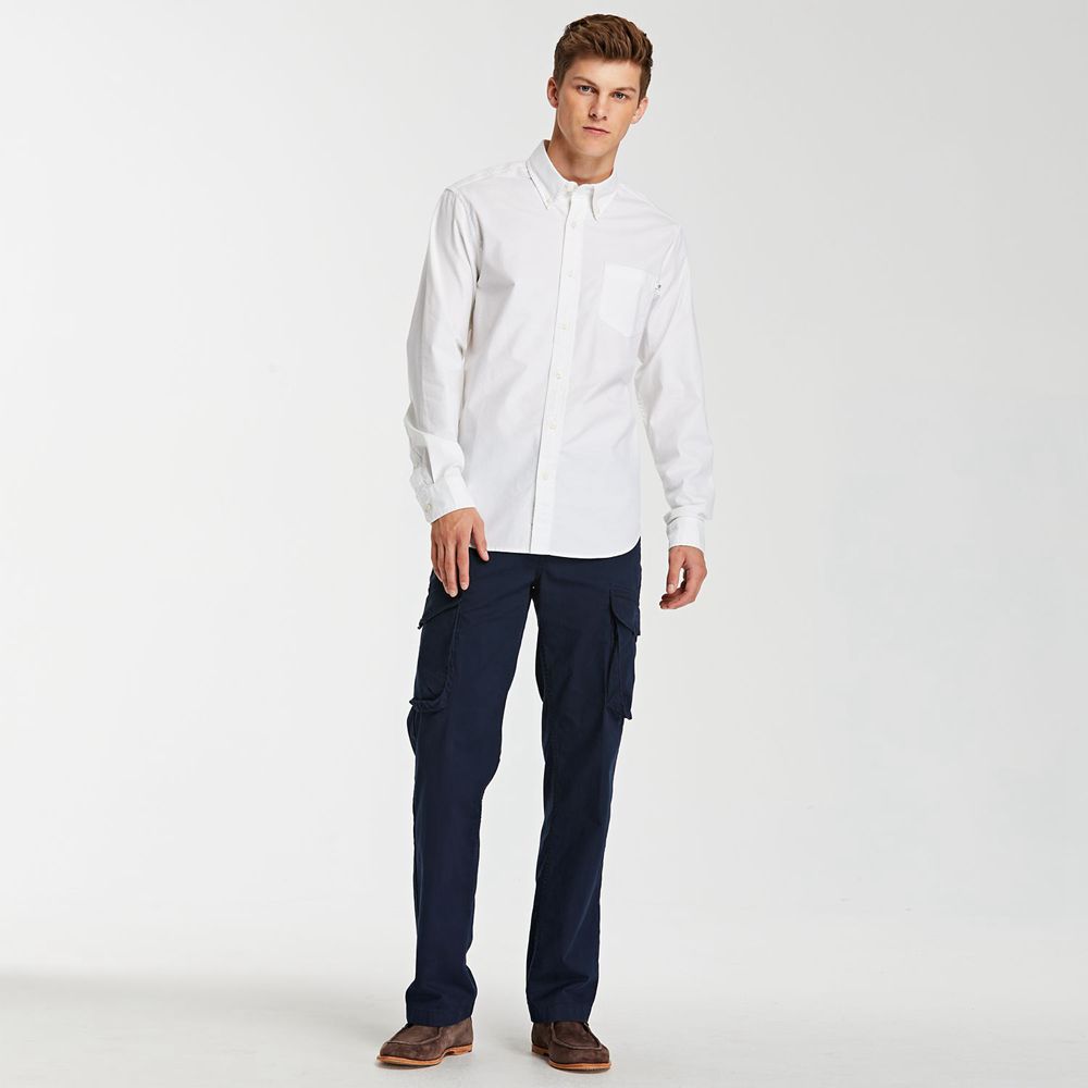 Camasi Timberland Barbati Albi - Long Sleeve Stretch Oxford - Romania - PBDRMY869